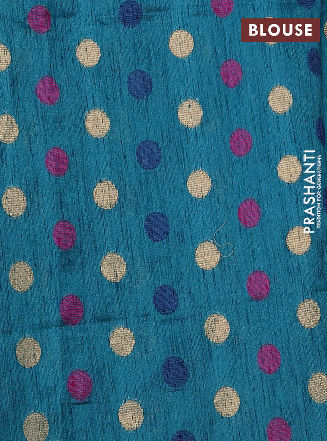 Semi dupion saree peacock blue and multi colour with allover kantha stitch work and zari woven border