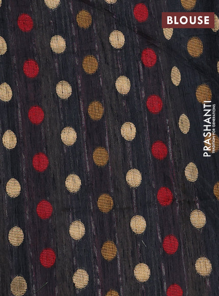 Semi dupion saree black and multi colour with allover kantha stitch work and zari woven border