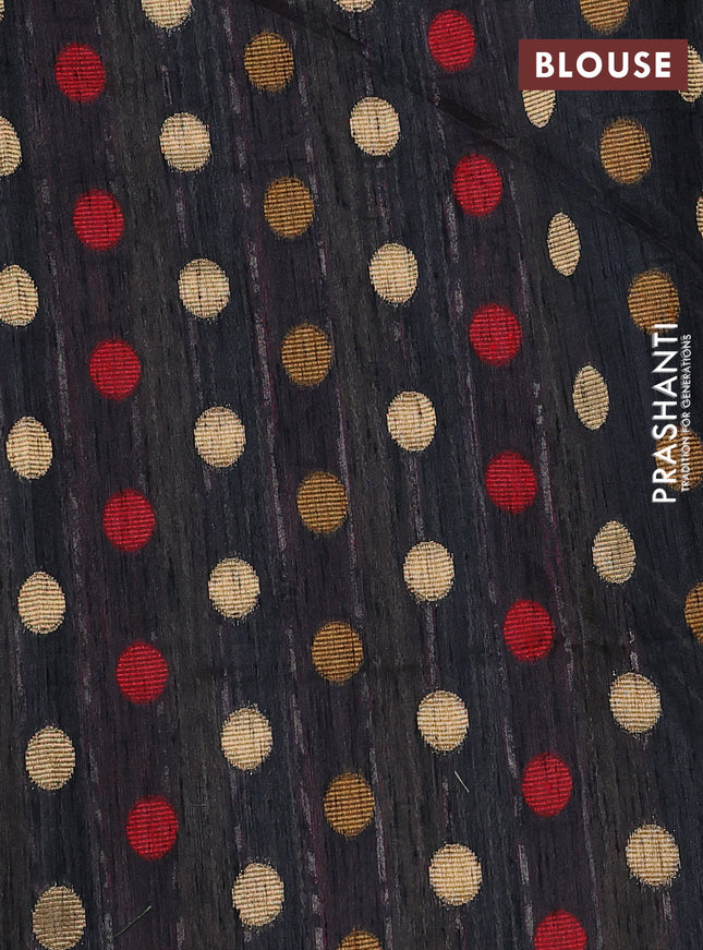 Semi dupion saree black and multi colour with allover kantha stitch work and zari woven border