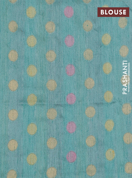 Semi dupion saree teal green shade and multi colour with allover kantha stitch work and zari woven border