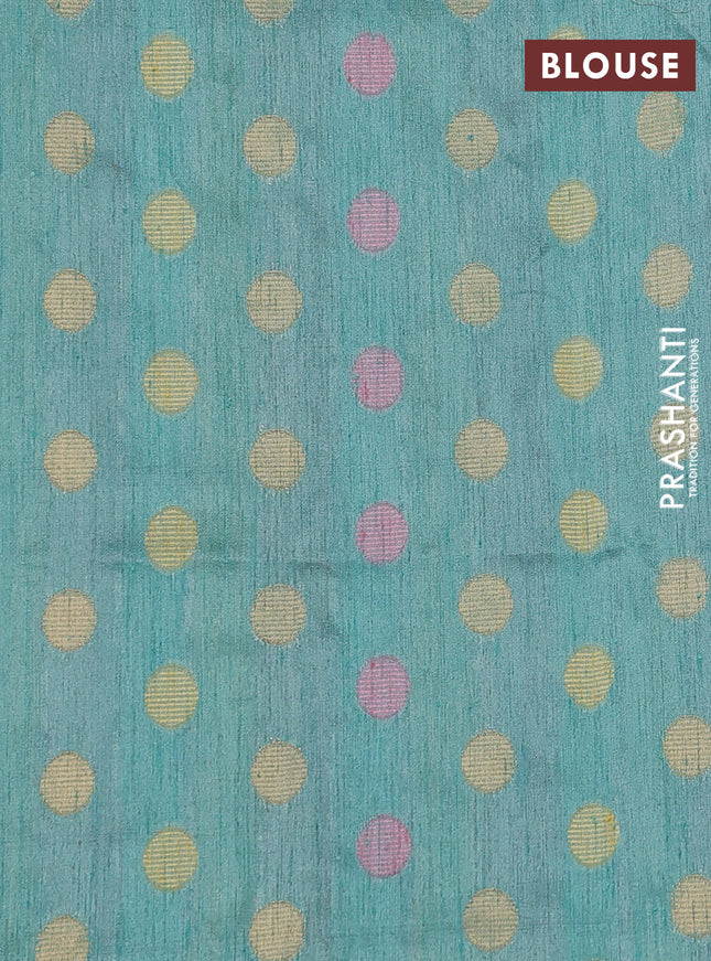 Semi dupion saree teal green shade and multi colour with allover kantha stitch work and zari woven border