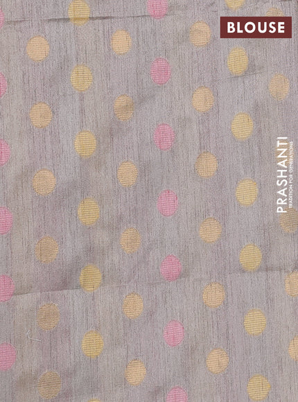 Semi dupion saree pastel grey and multi colour with allover kantha stitch work and zari woven border