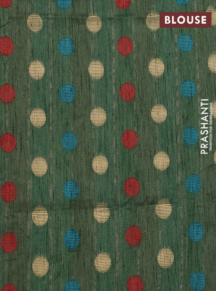 Semi dupion saree sap green and multi colour with allover kantha stitch work and zari woven border