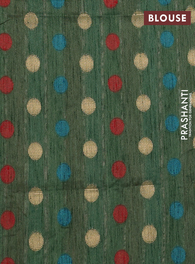 Semi dupion saree sap green and multi colour with allover kantha stitch work and zari woven border