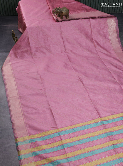 Semi dupion saree pastel pink and multi colour with allover kantha stitch work and zari woven border