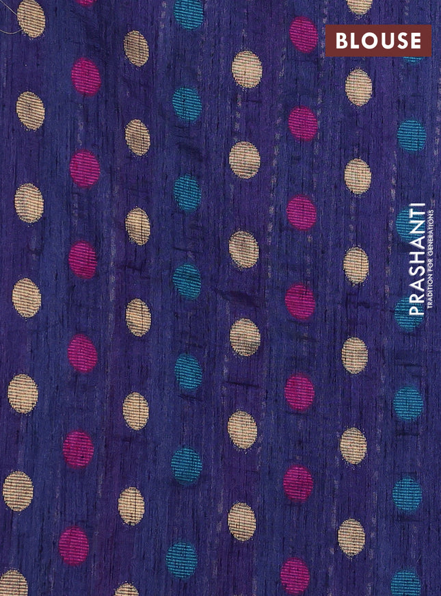 Semi dupion saree navy blue and multi colour with allover kantha stitch work and zari woven border