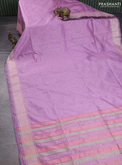 Semi dupion saree lavender and multi colour with allover kantha stitch work and zari woven border