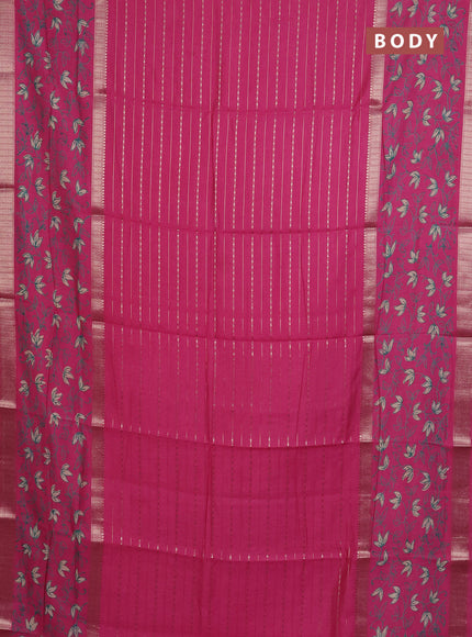 Semi chanderi saree pink with allover zari weaves and long rettapet zari woven printed border