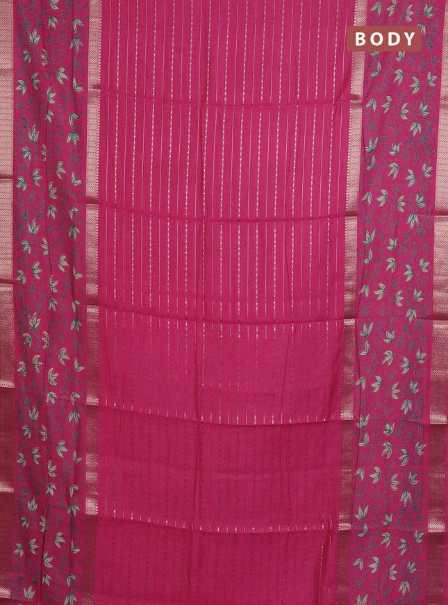 Semi chanderi saree pink with allover zari weaves and long rettapet zari woven printed border