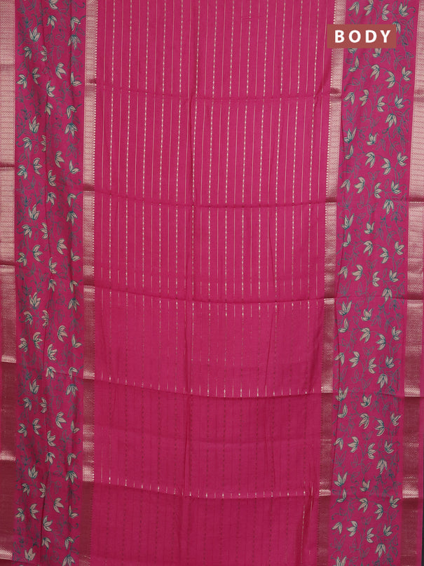 Semi chanderi saree pink with allover zari weaves and long rettapet zari woven printed border