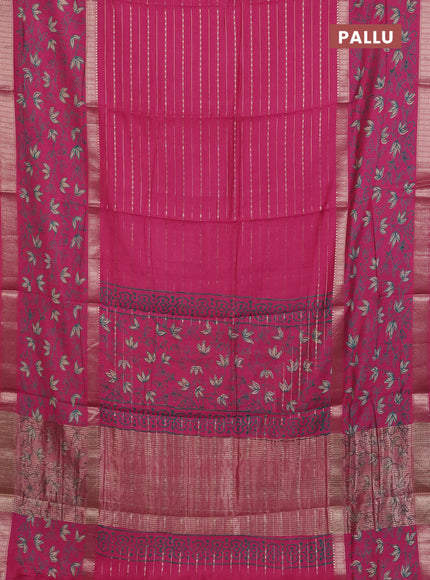 Semi chanderi saree pink with allover zari weaves and long rettapet zari woven printed border