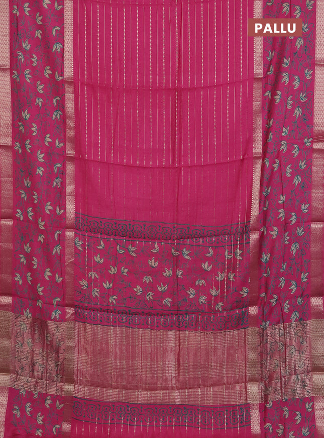 Semi chanderi saree pink with allover zari weaves and long rettapet zari woven printed border