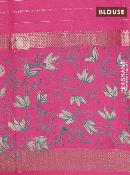 Semi chanderi saree pink with allover zari weaves and long rettapet zari woven printed border