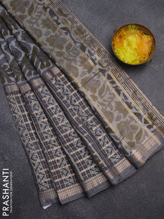 Semi chanderi saree grey shade and grey with kalamkari prints and long printed zari woven border