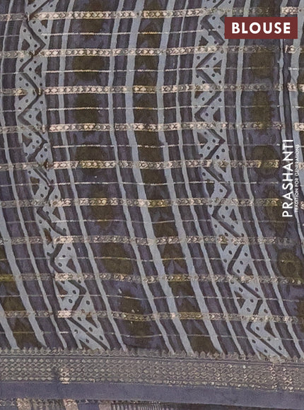 Semi chanderi saree grey shade and grey with kalamkari prints and long printed zari woven border