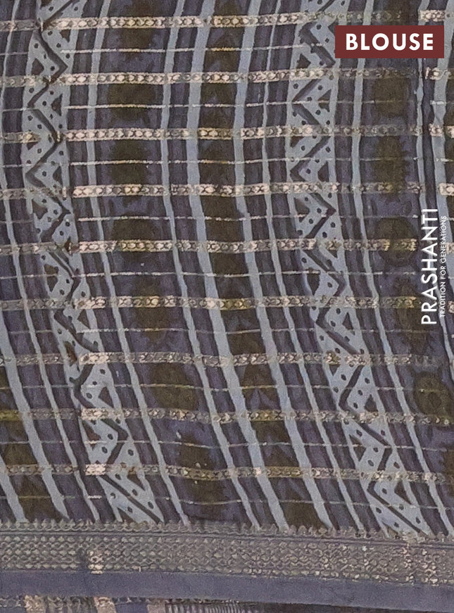 Semi chanderi saree grey shade and grey with kalamkari prints and long printed zari woven border