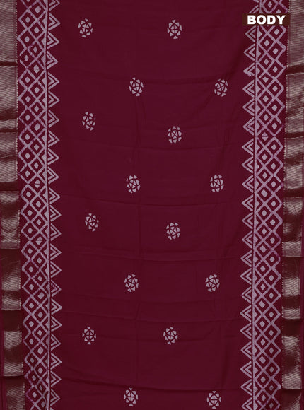 Semi chanderi saree tomato red with batik butta prints and zari woven border