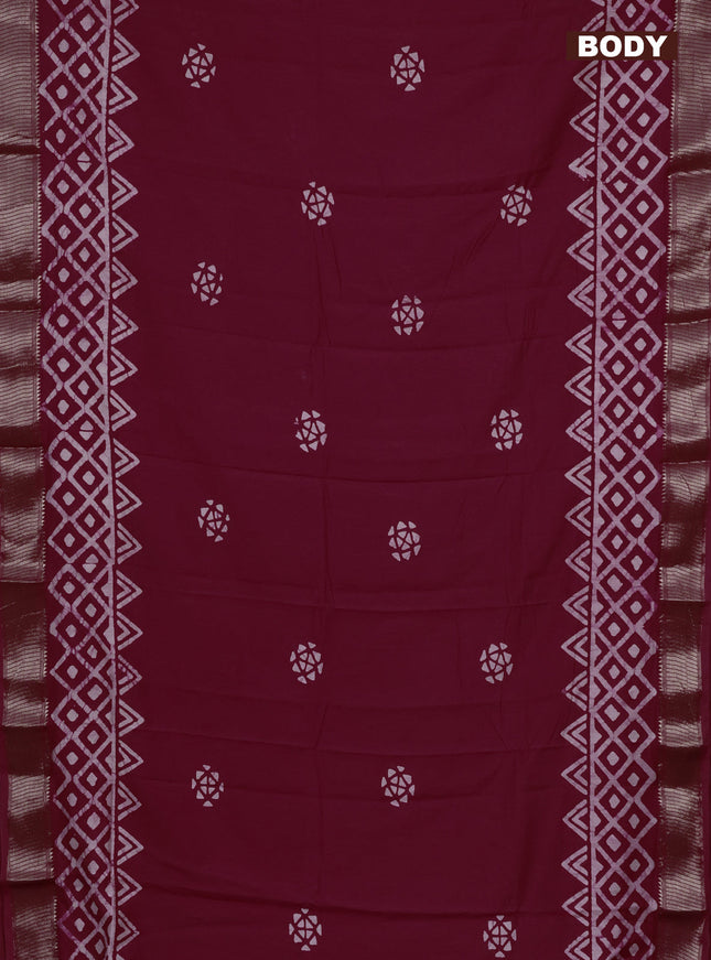 Semi chanderi saree tomato red with batik butta prints and zari woven border