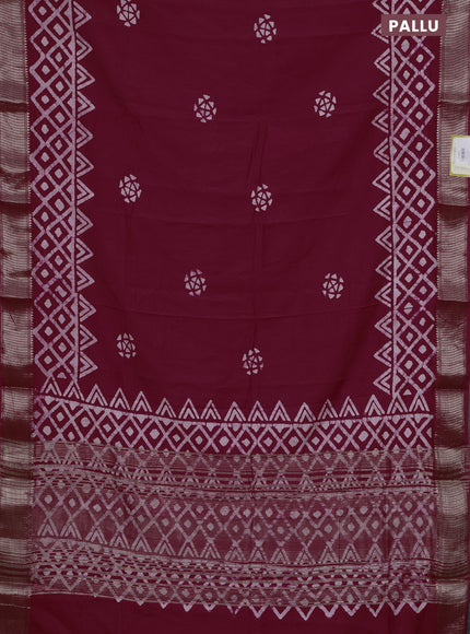 Semi chanderi saree tomato red with batik butta prints and zari woven border