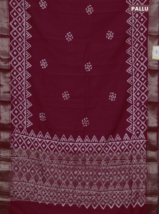 Semi chanderi saree tomato red with batik butta prints and zari woven border