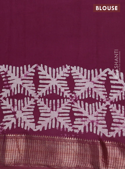 Semi chanderi saree wine shade with batik butta prints and woven border
