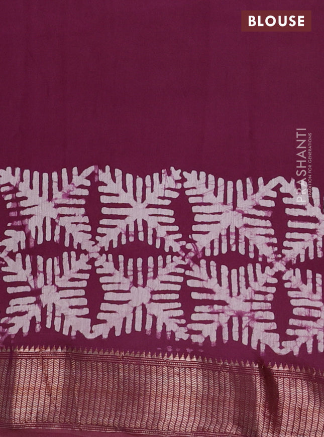 Semi chanderi saree wine shade with batik butta prints and woven border