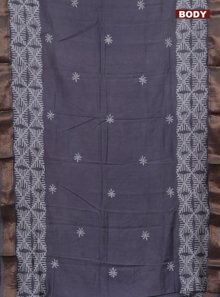 Semi chanderi saree grey and off white with batik butta prints and woven border