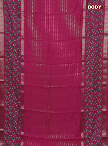 Semi chanderi saree pink with allover zari weaves and long printed zari border