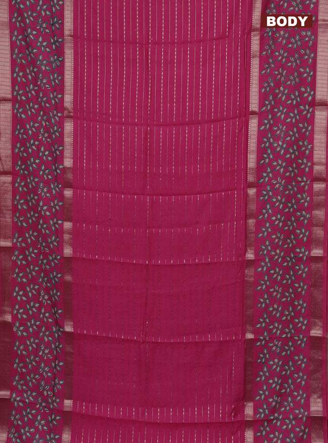 Semi chanderi saree pink with allover zari weaves and long printed zari border