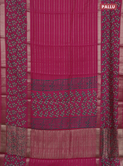 Semi chanderi saree pink with allover zari weaves and long printed zari border