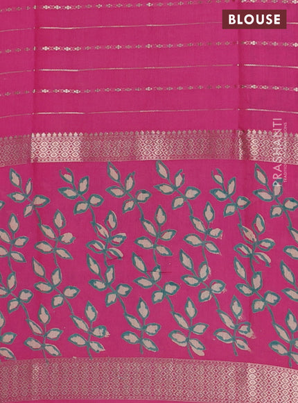 Semi chanderi saree pink with allover zari weaves and long printed zari border