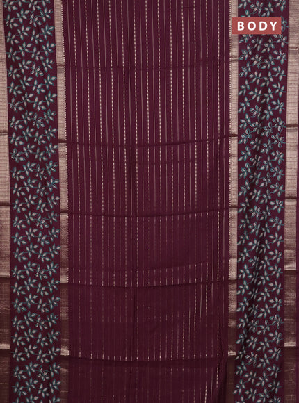 Semi chanderi saree wine shade with allover zari weaves and long printed zari border