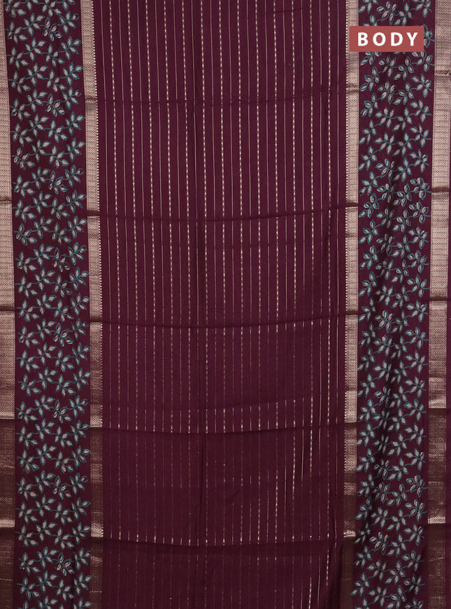 Semi chanderi saree wine shade with allover zari weaves and long printed zari border