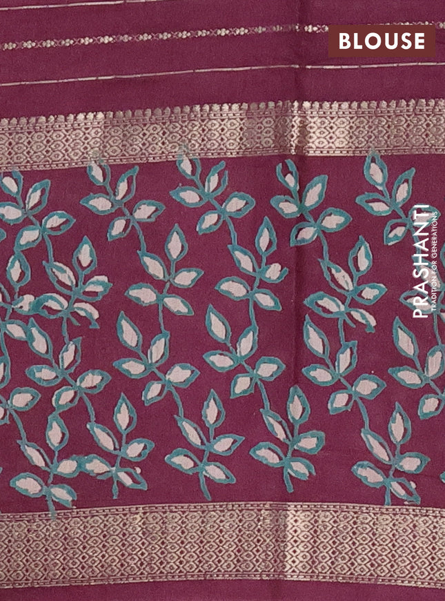 Semi chanderi saree wine shade with allover zari weaves and long printed zari border