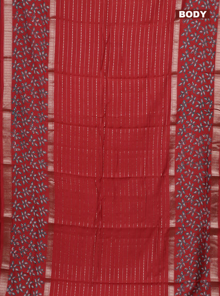 Semi chanderi saree rustic orange with allover zari weaves and long printed zari border