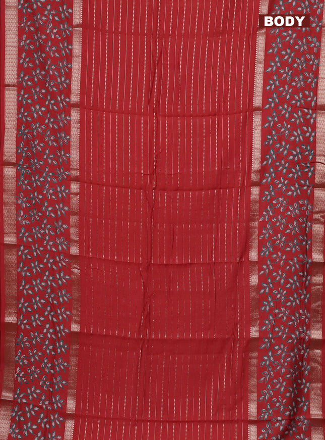 Semi chanderi saree rustic orange with allover zari weaves and long printed zari border