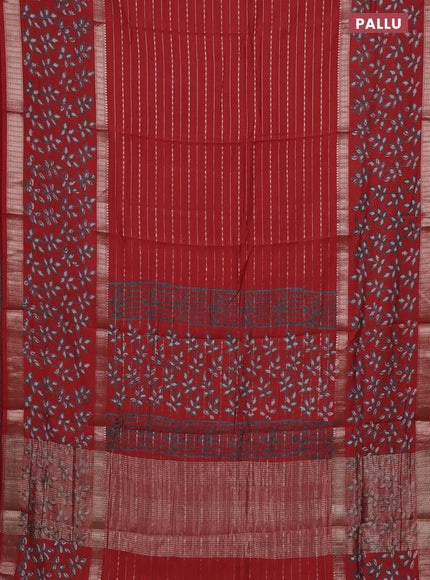 Semi chanderi saree rustic orange with allover zari weaves and long printed zari border