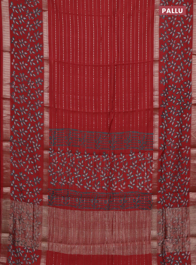 Semi chanderi saree rustic orange with allover zari weaves and long printed zari border