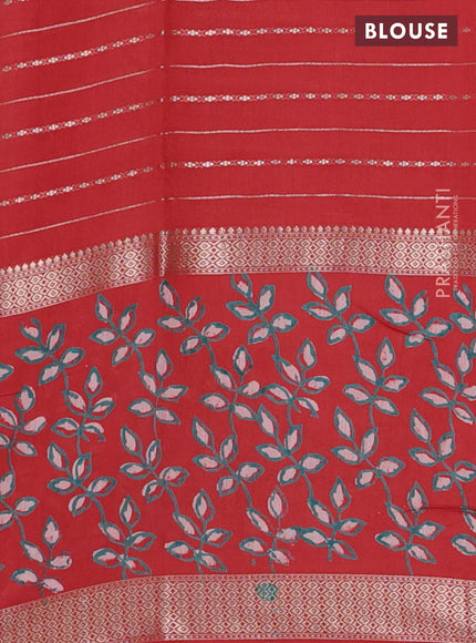 Semi chanderi saree rustic orange with allover zari weaves and long printed zari border