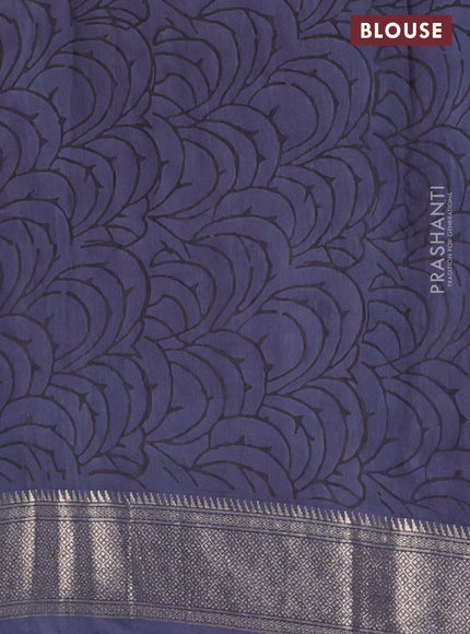 Semi chanderi saree indigo blue with allover ajrakh prints and zari woven border