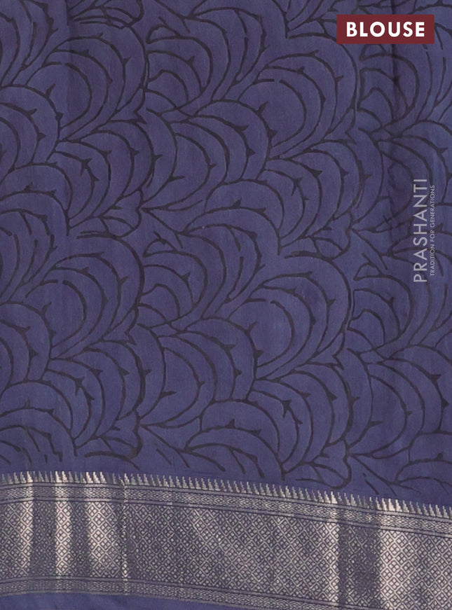 Semi chanderi saree indigo blue with allover ajrakh prints and zari woven border