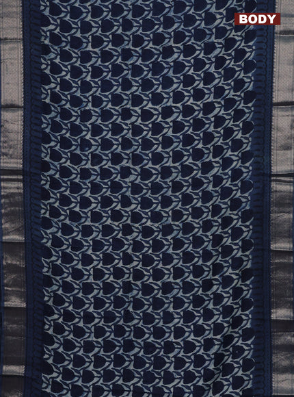 Semi chanderi saree indigo blue with allover ajrakh prints and zari woven border