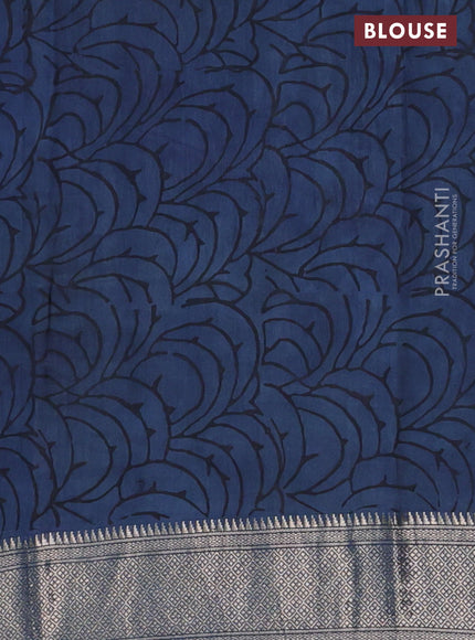 Semi chanderi saree indigo blue with allover ajrakh prints and zari woven border