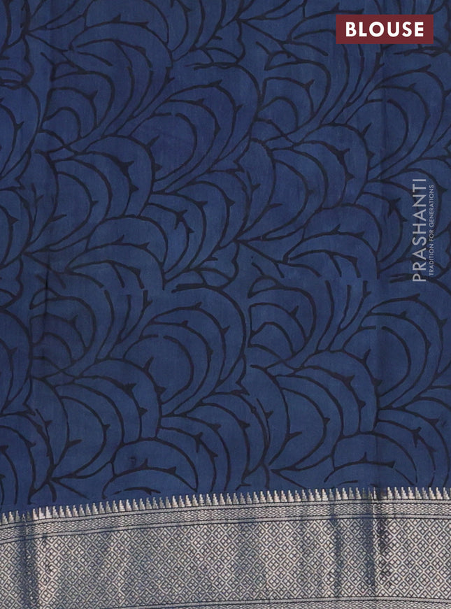 Semi chanderi saree indigo blue with allover ajrakh prints and zari woven border