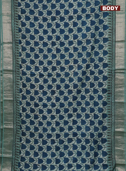 Semi chanderi saree pastel green with allover ajrakh prints and zari woven border