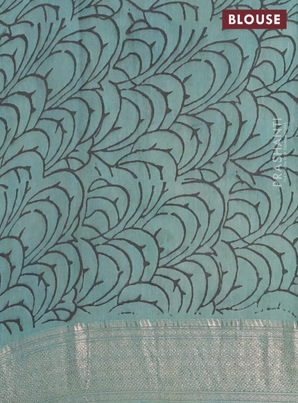 Semi chanderi saree pastel green with allover ajrakh prints and zari woven border