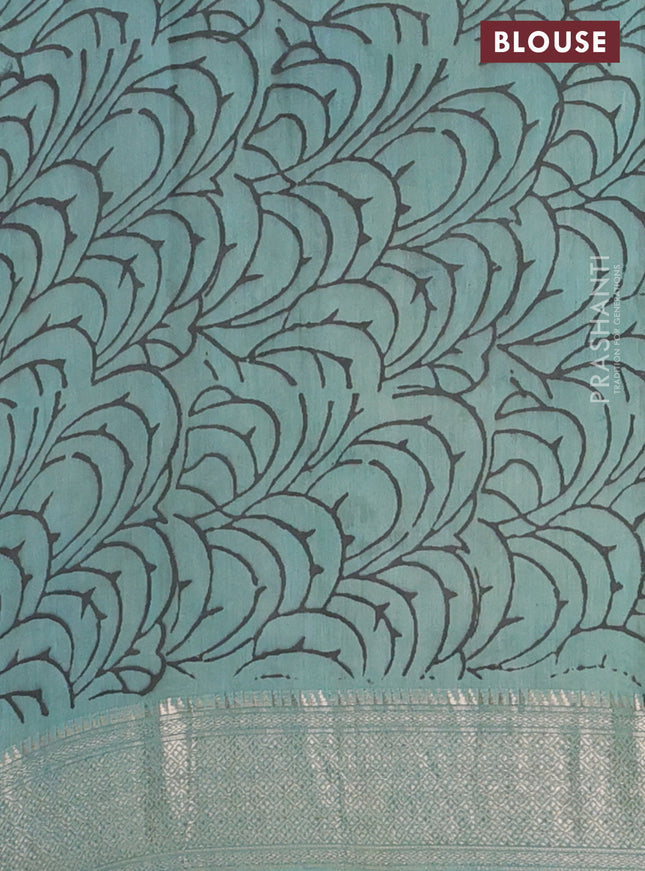 Semi chanderi saree pastel green with allover ajrakh prints and zari woven border
