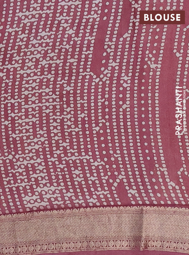 Semi chanderi saree dark mustard and rosy brown with zari weaves and long ajrakh printed zari border