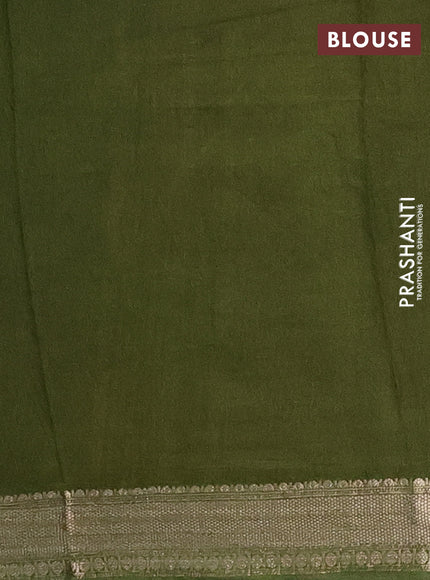 Semi chanderi saree mehendi green and pink with zari weaves and long ajrakh printed zari border