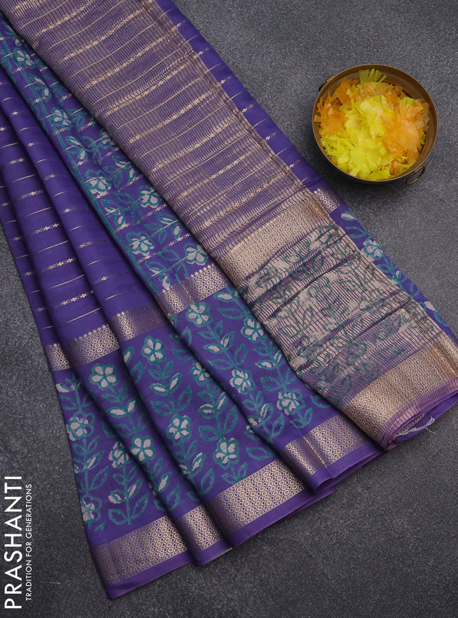 Semi chanderi saree lavender shade with allover zari weaves and long printed zari border